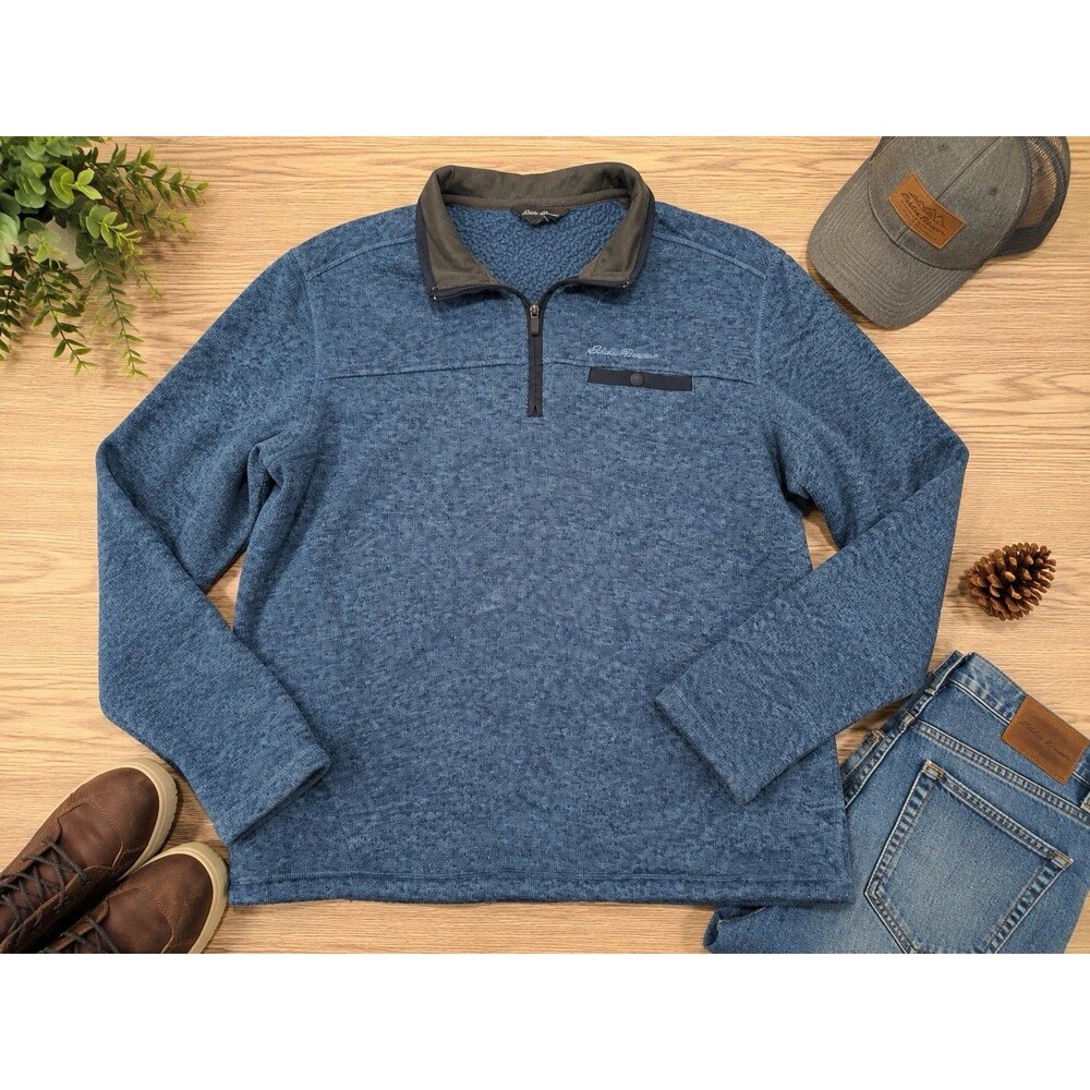 Eddie Bauer Men’s XL Blue Heather Quarter Zip Fleece Pullover Sweater